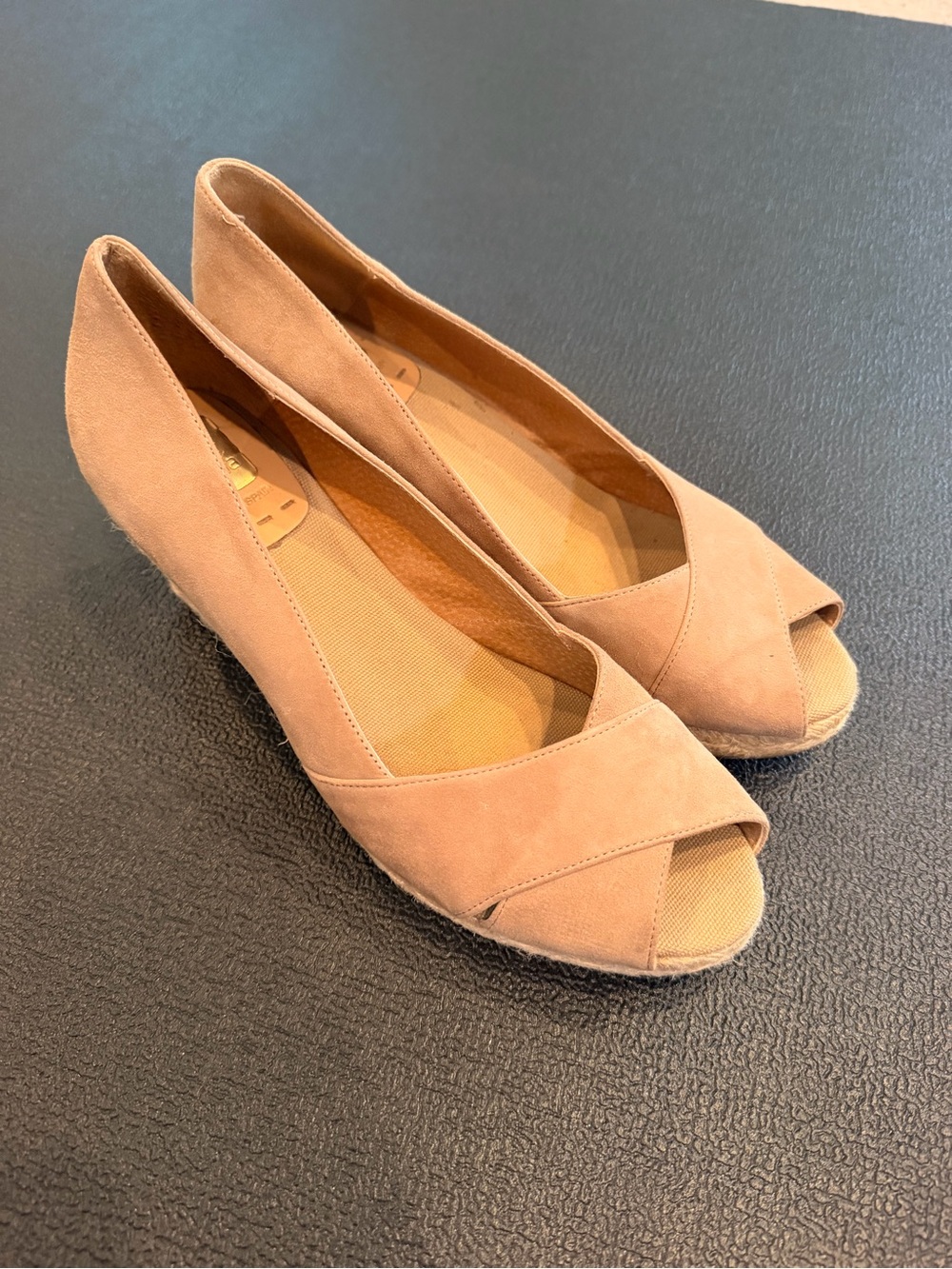 kanna Beige Peep-Toe Suede Wedge Pumps Size 41